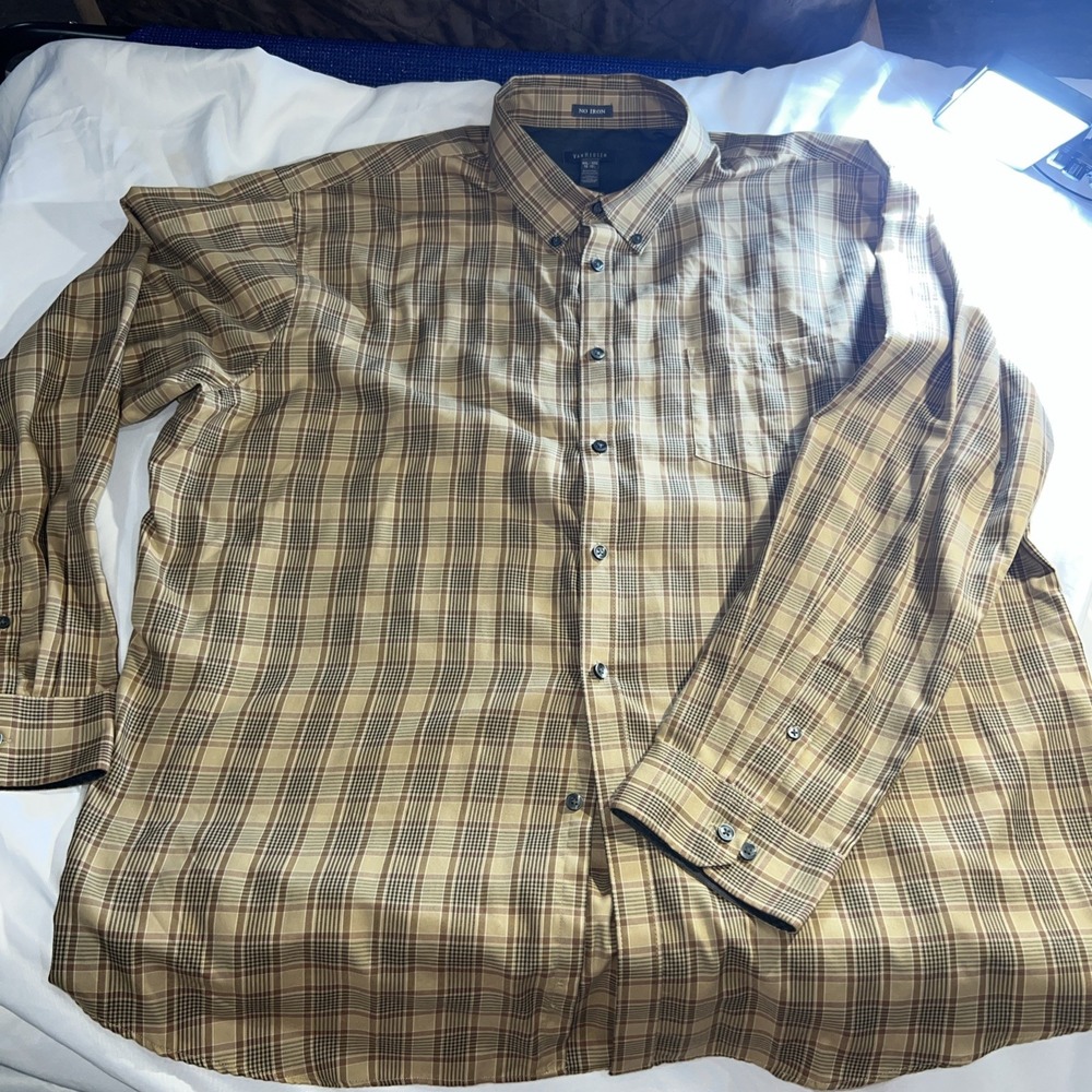 Van Heusen Men's Dress Shirt, xxl 18-18 1/2 Long Sleeve Button Down, plaid 202